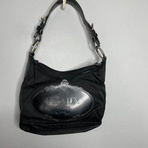 Prada Jacquard Logo Nylon Hobo Tote